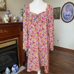 LOFT • Pink Floral Long Sleeve Dress • Size 16